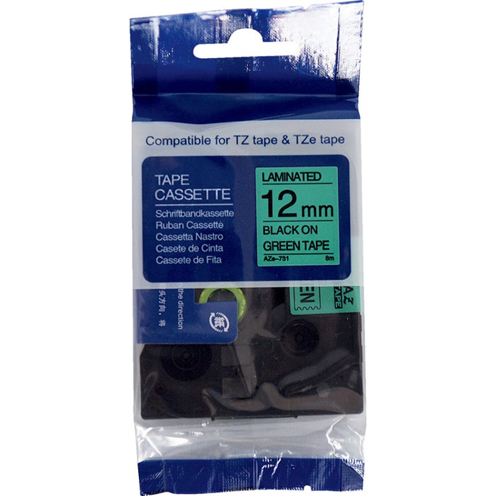 Tape-P-Touch Tz Compatible Laminated, 12Mm Black On Green