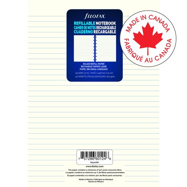 Notebook Refill-Filofax A5, Ruled, Cream