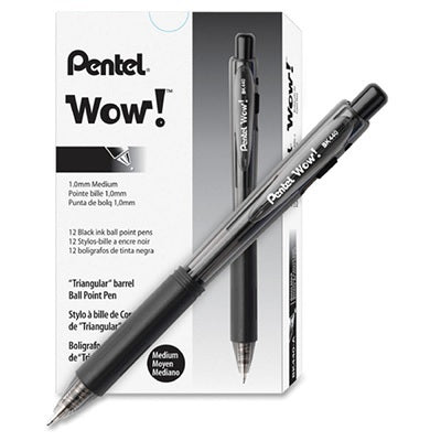 Pen-Retractable Ballpoint, Wow 1.0Mm Black 12/Box