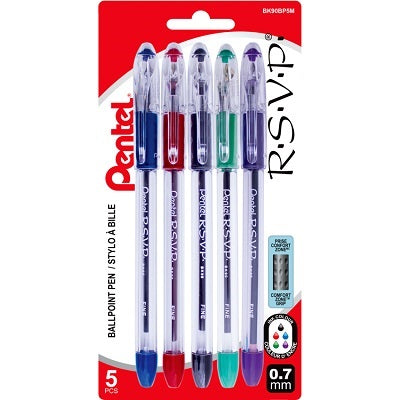 Pen-Stick, R.S.V.P Ballpoint Fine, Assorted 5/Pack