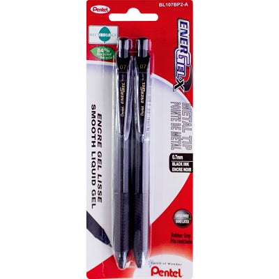 Pen-Retractable, Energel X Gel  Roller, 0.7Mm Black 2/Pk