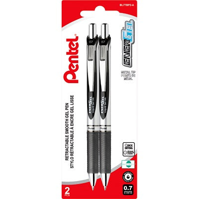 Pen-Retractable, Energel Gel Roller, 0.7Mm Black 2/Pk