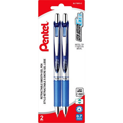 Pen-Retractable, Energel Gel Roller, 0.7Mm Blue 2/Pk
