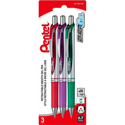 Pen-Retractable, Energel Gel Roller, 0.7Mm Assorted 3/Pack