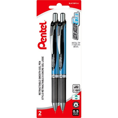 Pen-Retractable, Energel Needle Tip 0.5Mm, Black 2/Pk