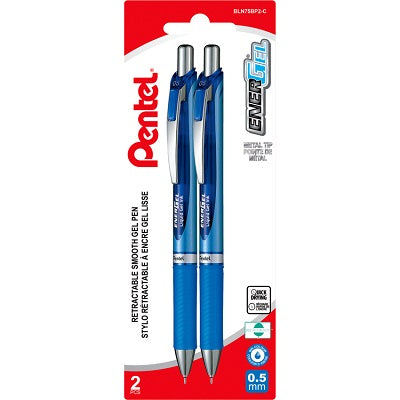 Pen-Retractable, Energel Needle Tip 0.5Mm, Blue 2/Pk