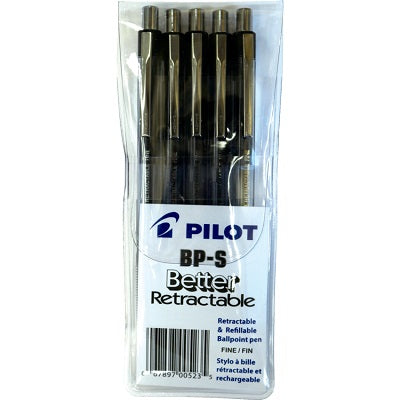 Pen-Retractable, Better Ballpoint, Fine Black 5/Pk