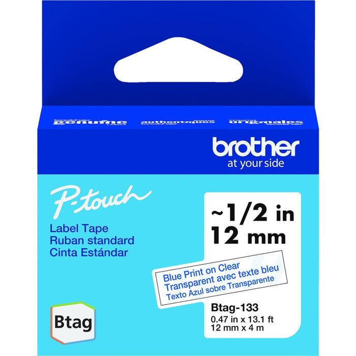 Tape-P-Touch Btag 12Mm X 4M Blue On Clear