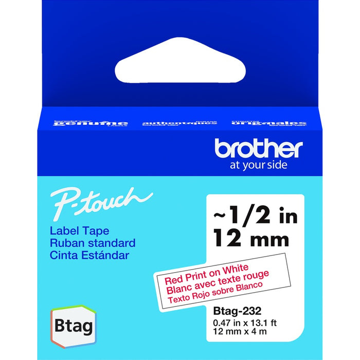 Tape-P-Touch Btag 12Mm X 4M Red On White