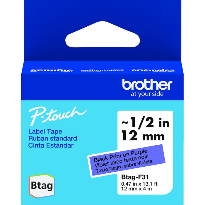 Tape-P-Touch Btag 12Mm X 4M Black On Purple