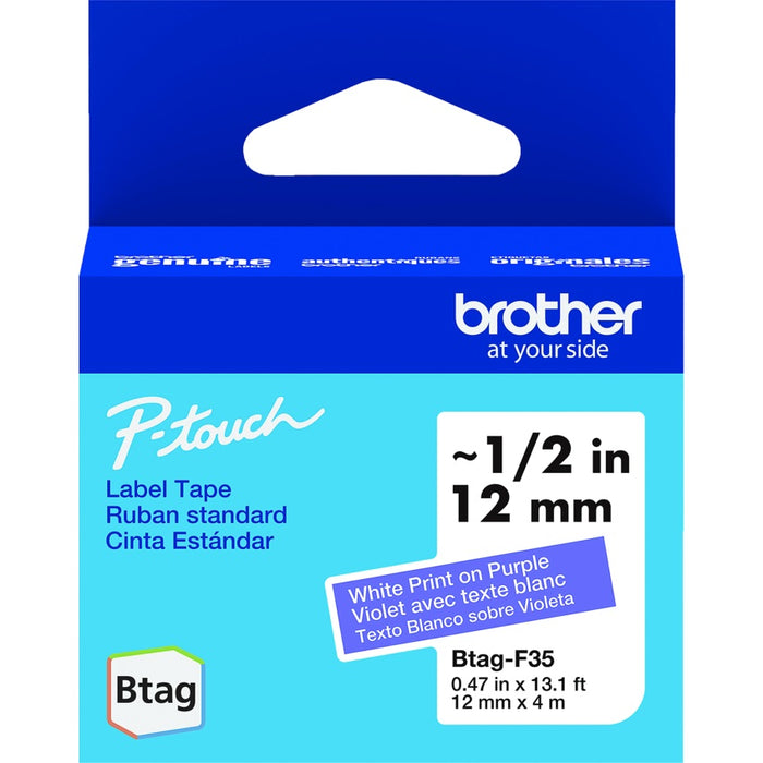 Tape-P-Touch Btag 12Mm X 4M White On Purple