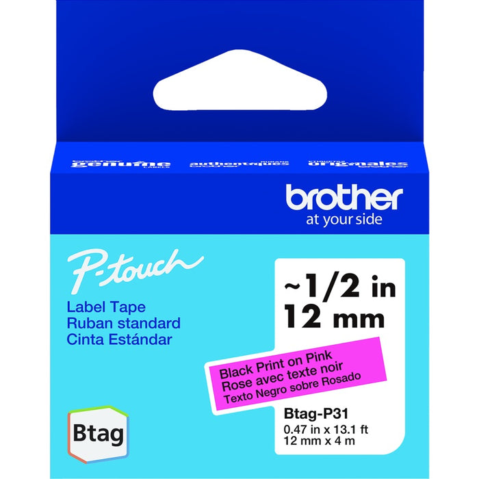 Tape-P-Touch Btag 12Mm X4M Black On Pink