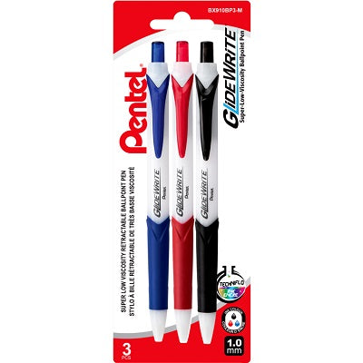 Pen-Retractable, Glidewrite, 1.0Mm Bold Assorted 3/Pack
