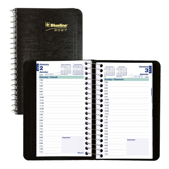 Planner-Daily, Wire 6X3-1/2 Black, Bilingual 2027 (C1501.81BT-27)