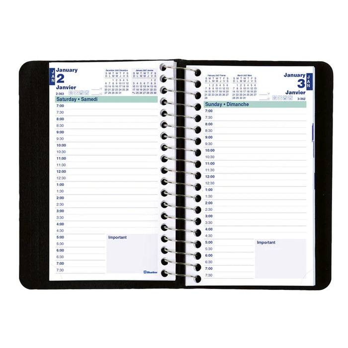 Planner-Daily, Wire 6X3-1/2 Black, Bilingual 2027 (C1501.81BT-27)