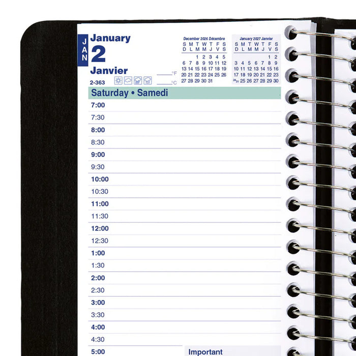 Planner-Daily, Wire 6X3-1/2 Black, Bilingual 2027 (C1501.81BT-27)