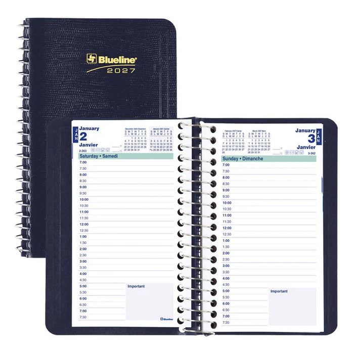Planner-Daily, Wire 6X3-1/2 Blue, Bilingual 2027 (C1501.82BT-27)