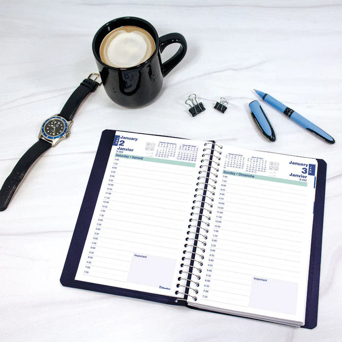 Blueline® 2027 Essential Daily Planner, Appointment Book, 12 Months, January to December, Spiral Binding, 8" x 5", Blue, Bilingual (C1504.82BT-27)