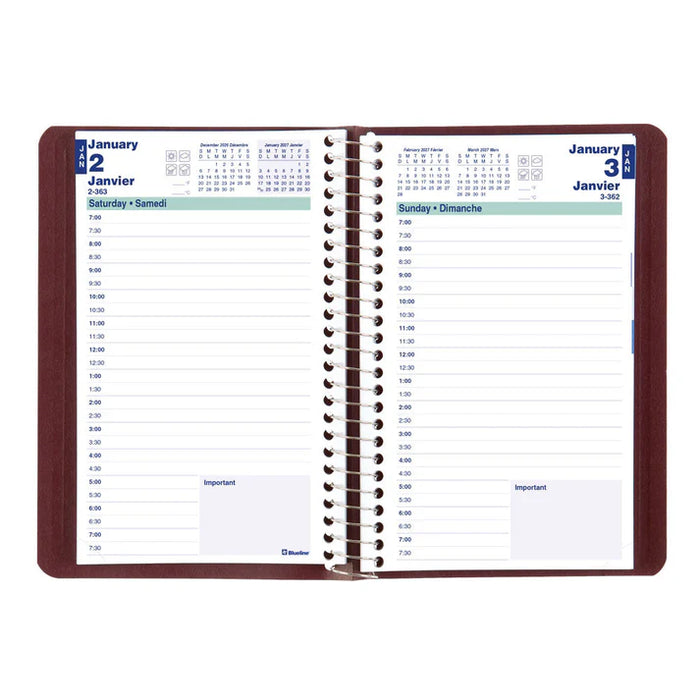 Planner-Daily, Wire 8X5 Burgundy, Bilingual 2027 (C1504.83BT-27)