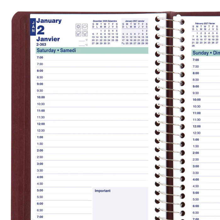 Planner-Daily, Wire 8X5 Burgundy, Bilingual 2027 (C1504.83BT-27)