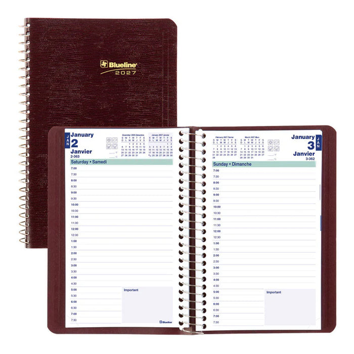 Planner-Daily, Wire 8X5 Burgundy, Bilingual 2027 (C1504.83BT-27)