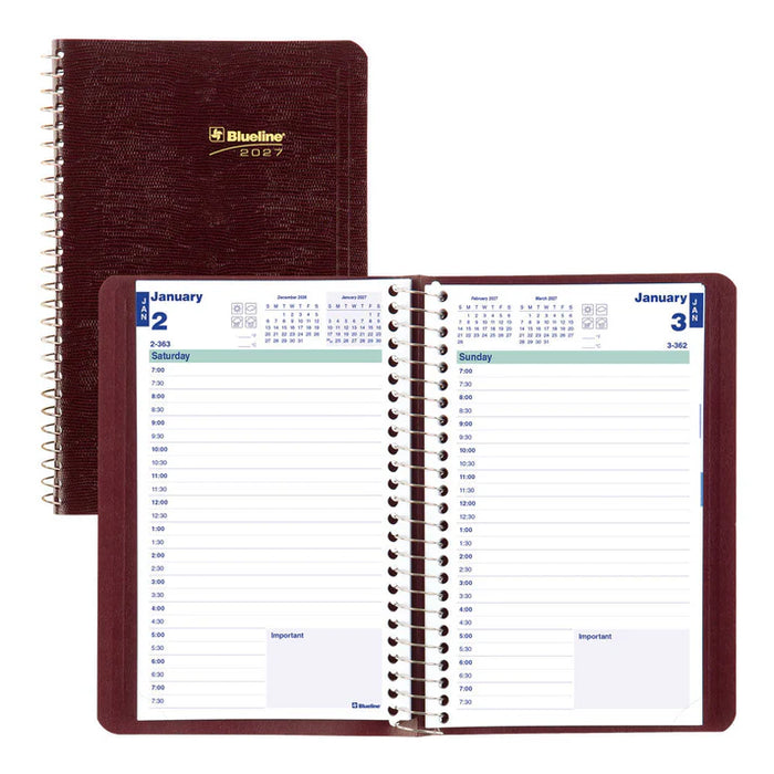 Planner-Daily, Wire 8X5 Burgundy, English 2027 (C1504.83T-27)
