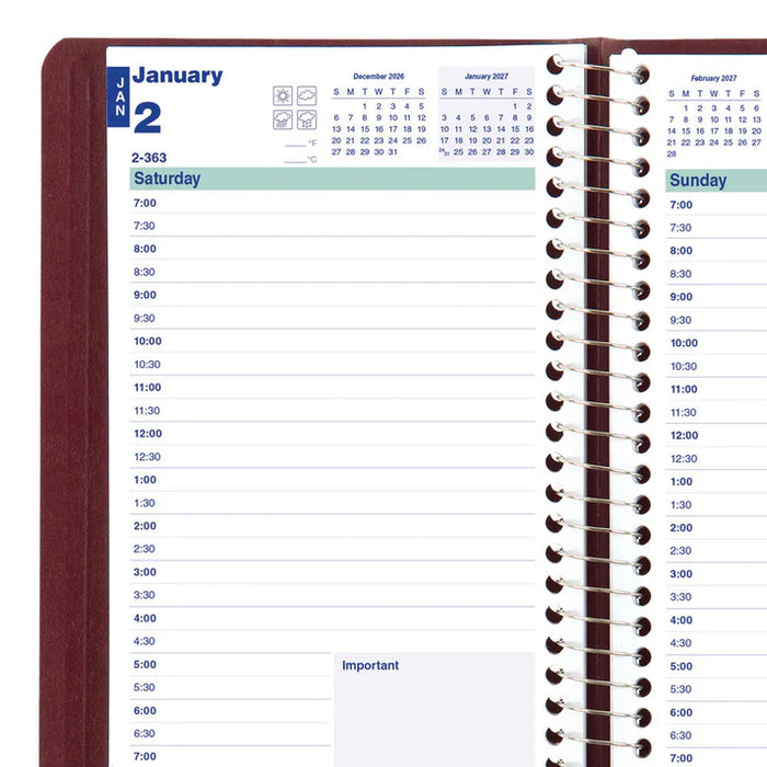 Planner-Daily, Wire 8X5 Burgundy, English 2027 (C1504.83T-27)