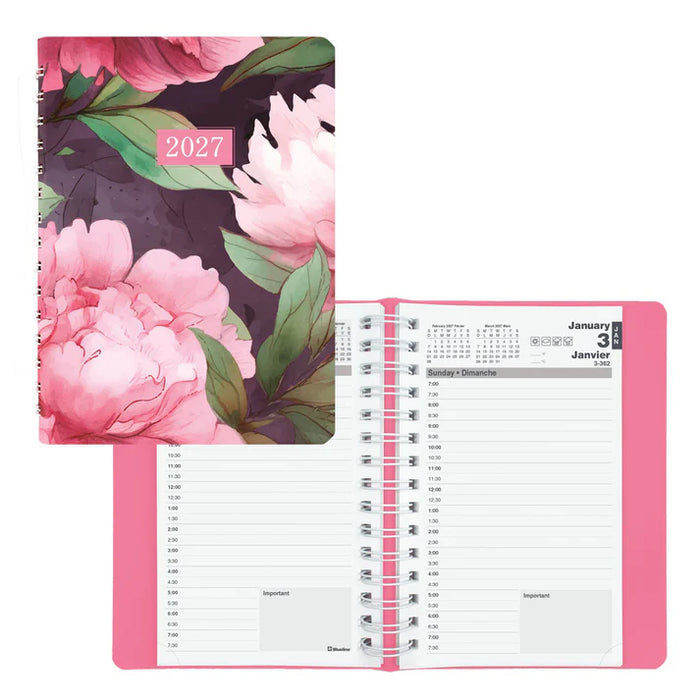 Blueline 2027 Pink Ribbon 12-Month Daily Planner - January to December - 8" x 5" - Pink Daisy - Bilingual - Daily - 12 Month - January 2027 to December 2027 - 7:00 AM to 7:30 PM (C1504W.95BT-27)