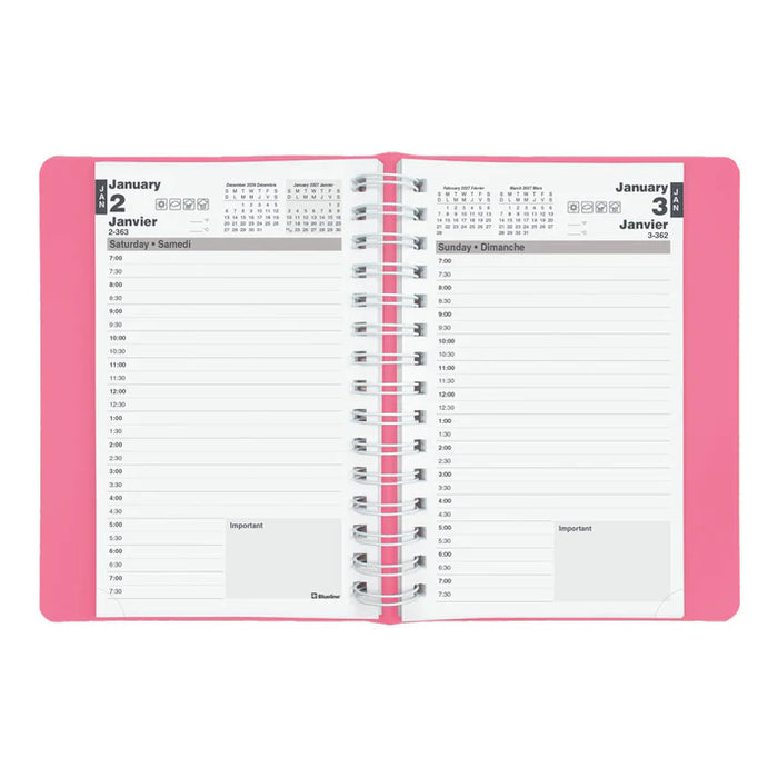 Blueline 2027 Pink Ribbon 12-Month Daily Planner - January to December - 8" x 5" - Pink Daisy - Bilingual - Daily - 12 Month - January 2027 to December 2027 - 7:00 AM to 7:30 PM (C1504W.95BT-27)
