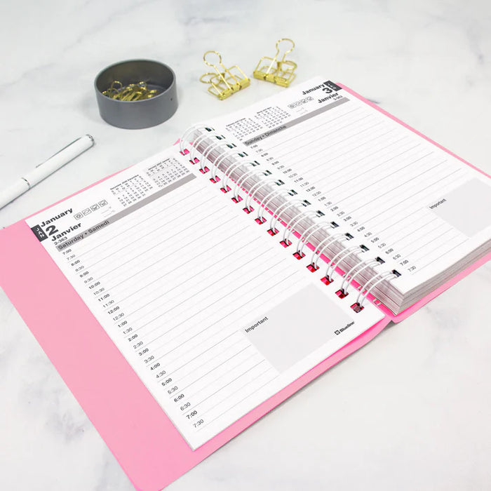Blueline 2027 Pink Ribbon 12-Month Daily Planner - January to December - 8" x 5" - Pink Daisy - Bilingual - Daily - 12 Month - January 2027 to December 2027 - 7:00 AM to 7:30 PM (C1504W.95BT-27)