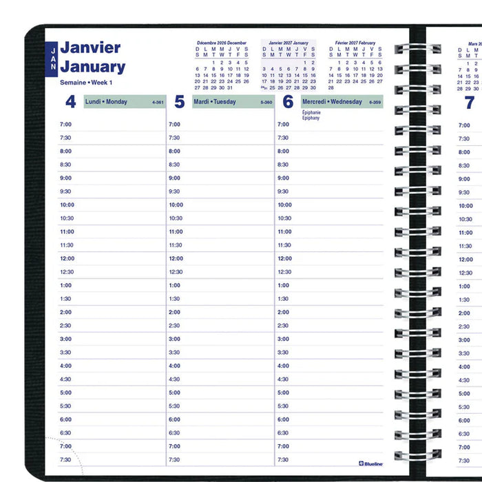 Planner-Weekly, Wire 8X6-1/2 Black, Bilingual  2027 (C1510.81BT-27)