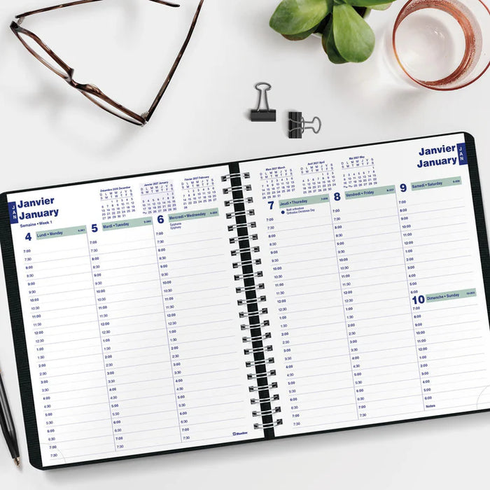Planner-Weekly, Wire 8X6-1/2 Black, Bilingual  2027 (C1510.81BT-27)
