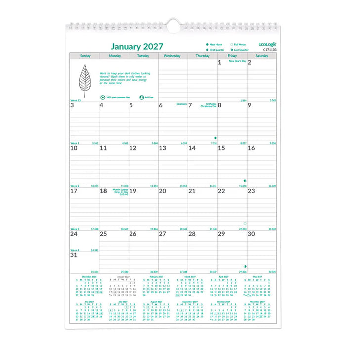 Calendar-Wall Monthly 12X17 Ecologix English 2027 (C171103-27)