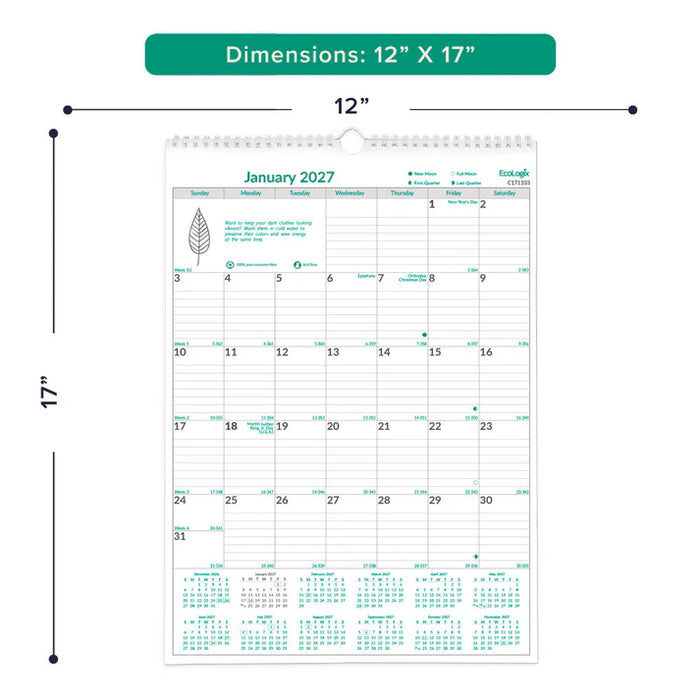 Calendar-Wall Monthly 12X17 Ecologix English 2027 (C171103-27)