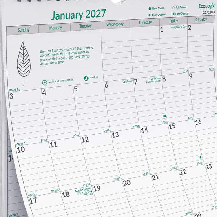 Calendar-Wall Monthly 12X17 Ecologix English 2027 (C171103-27)