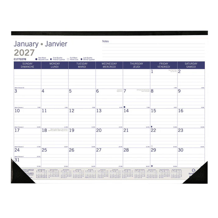 Calendar Pad-Desk, Monthly Duraglobe 22X17 Bilingual  2027 (C177227B-27)