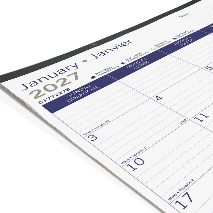 Calendar Pad-Desk, Monthly Duraglobe 22X17 Bilingual  2027 (C177227B-27)