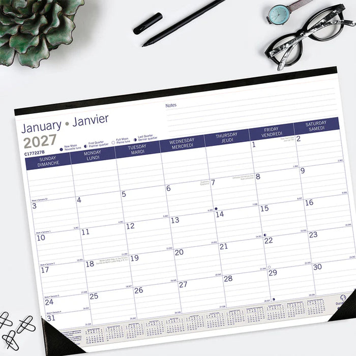 Calendar Pad-Desk, Monthly Duraglobe 22X17 Bilingual  2027 (C177227B-27)