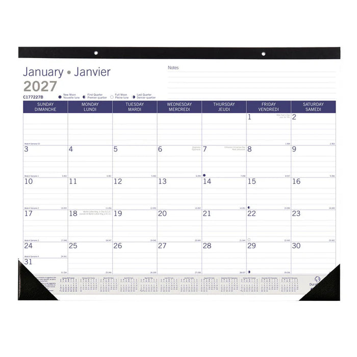Calendar Pad-Desk, Monthly Duraglobe 22X17 Bilingual  2027 (C177227B-27)