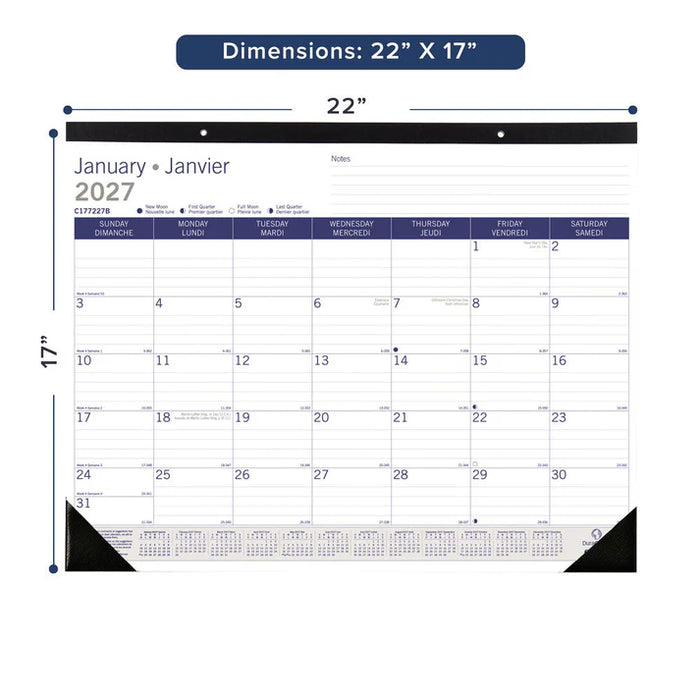 Calendar Pad-Desk, Monthly Duraglobe 22X17 Bilingual  2027 (C177227B-27)