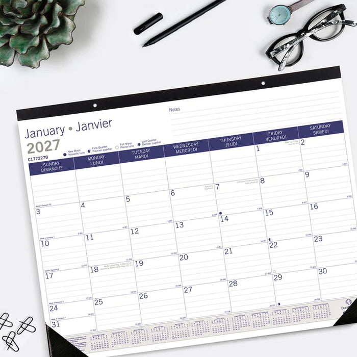 Calendar Pad-Desk, Monthly Duraglobe 22X17 Bilingual  2027 (C177227B-27)