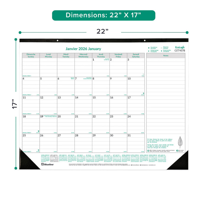 Calendar Pad-Desk Monthly 22X17 Ecologix  Bilingual  2026