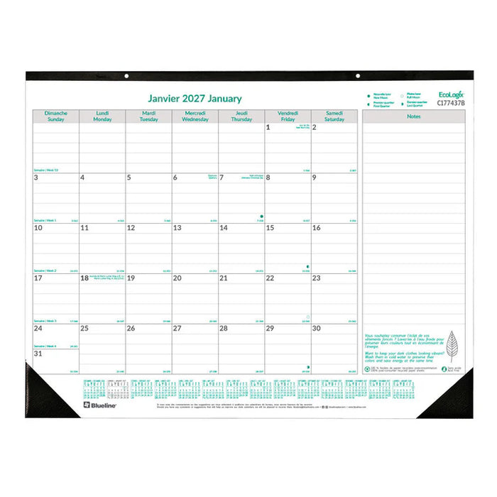 Calendar Pad-Desk Monthly 22X17 Ecologix  Bilingual  2027 (C177437B-27)