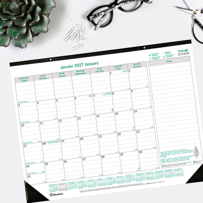 Calendar Pad-Desk Monthly 22X17 Ecologix  Bilingual  2027 (C177437B-27)