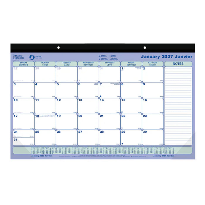 Calendar Pad-Desk Monthly 17-3/4X10-7/8 Bilingual 2027 (C181700B-27)