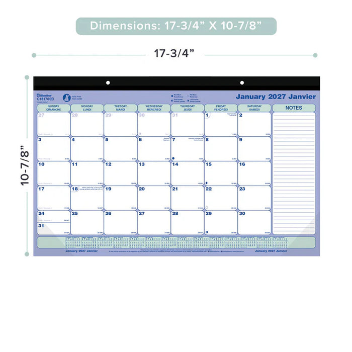 Calendar Pad-Desk Monthly 17-3/4X10-7/8 Bilingual 2027 (C181700B-27)