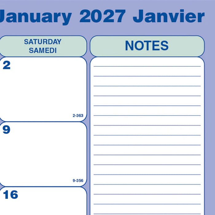 Calendar Pad-Desk Monthly 17-3/4X10-7/8 Bilingual 2027 (C181700B-27)