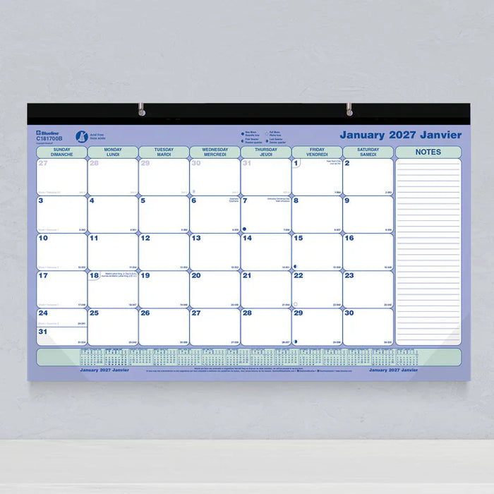 Calendar Pad-Desk Monthly 17-3/4X10-7/8 Bilingual 2027 (C181700B-27)