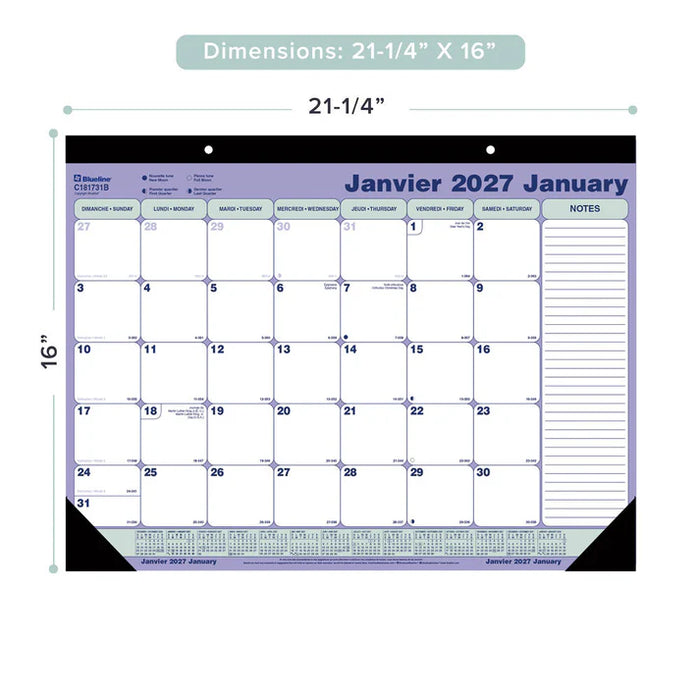 Calendar Pad-Desk Monthly 21-1/4X16 Bilingual  2027 (C181731B-27)