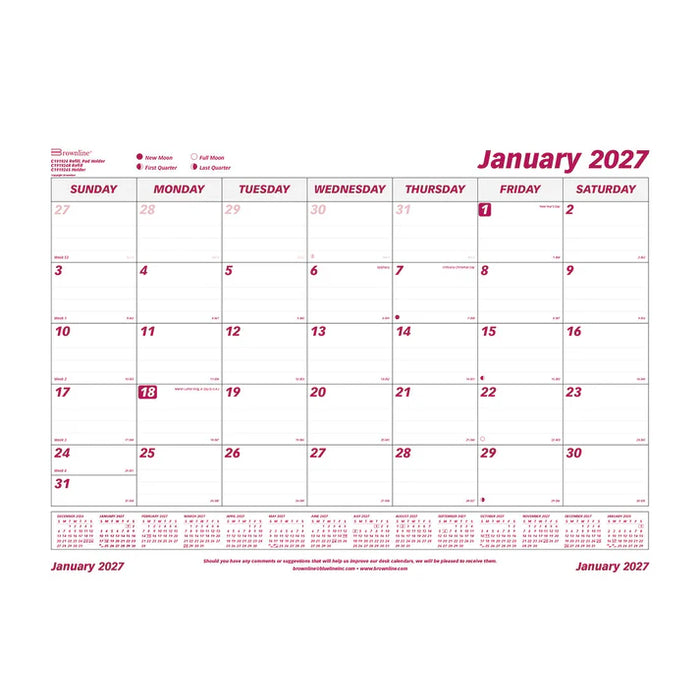 Calendar Pad Refill-Desk, Monthly 23-1/2X18-3/8 English 2027 (C191924R-27)